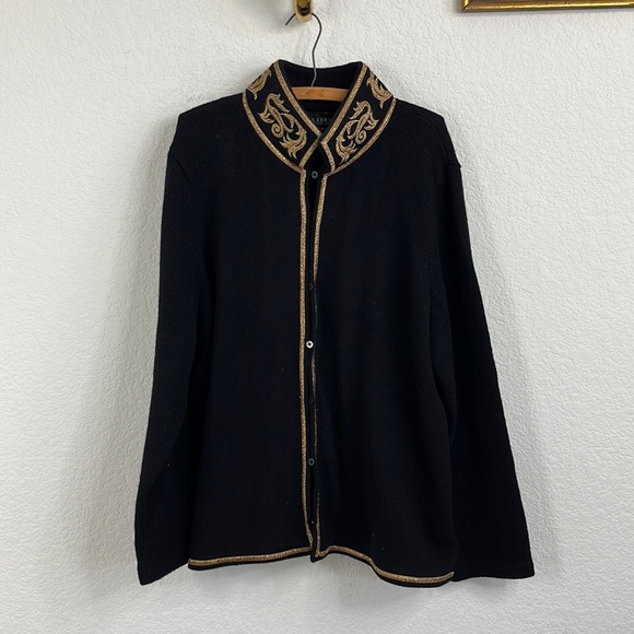 Lauren Ralph Lauren Sweaters - LRL Navy Marine Nautical Officer Metallic Gold Piping Cardigan Sweater